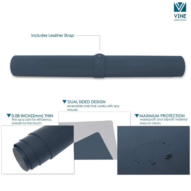 Vine Creations Leather Desk Mat Large 36" x 20", Desk Protector Mat, PU Leather Desk Pad, Large Mouse Pad, Desk Blotter, Desk Pads on Top of Desks, Desk Matt for Desktop, Office Desk Mat (Dark Blue) - Image 5